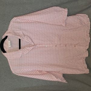 denim & company pink and white plaid shirt, women's L